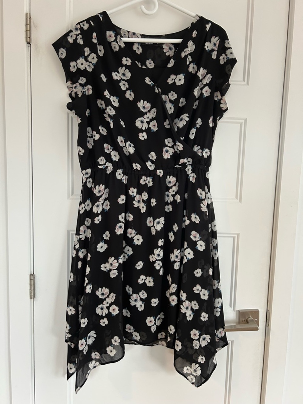 Reitmans Black Dress with White and Pink Floral Print